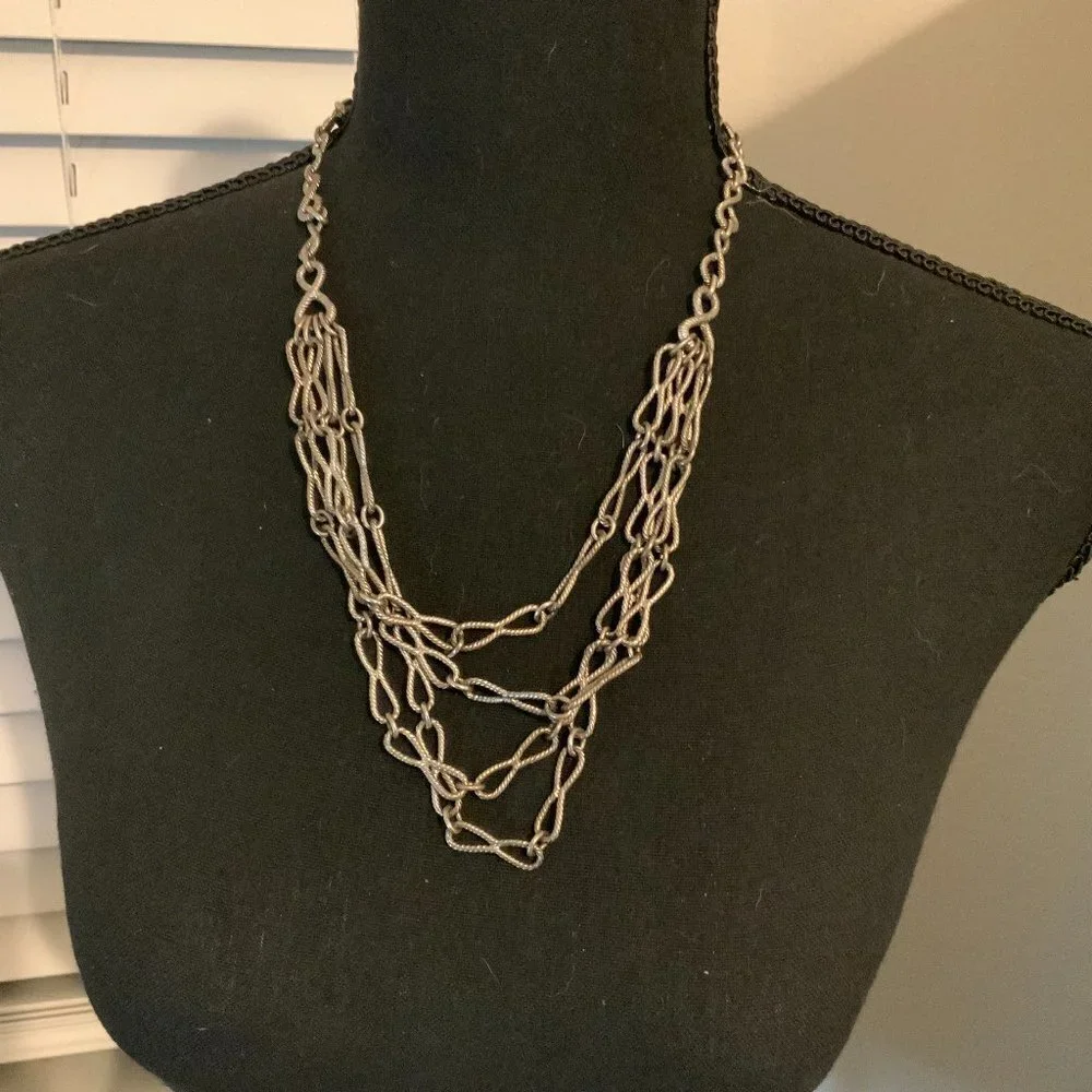 MONET Vintage Silver Tone Chain Multi-strand Statement Necklace